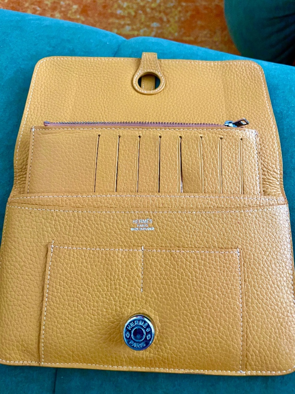 Authentic Hermès Dogon wallet in mustard yellow Togo leather